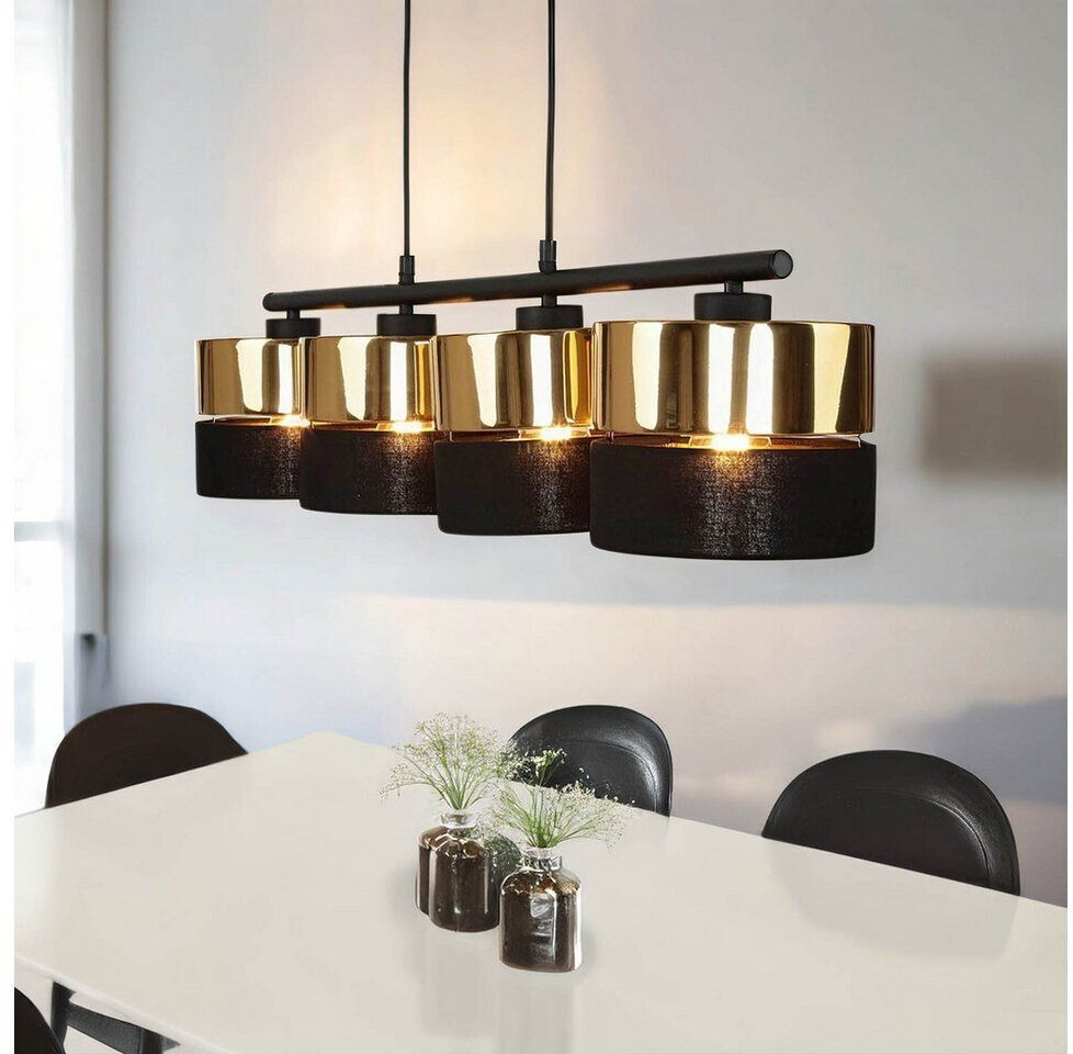 Licht-Erlebnisse Pendant lamp black gold 94 cm wide 4-bulb metal fabric E27 hanging lamp hanging lamp dining table dining room living room - black, gold