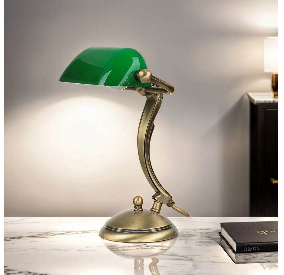 Licht-Erlebnisse Premium banker lamp made of brass - light shiny bronze, green