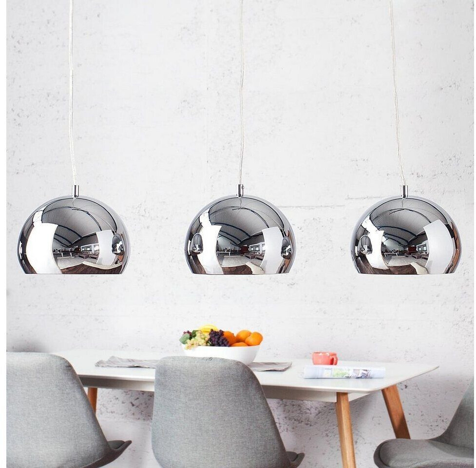 Licht-Erlebnisse Retro pendant lamp chrome 3-flame E27 metal dining table - chrome, white