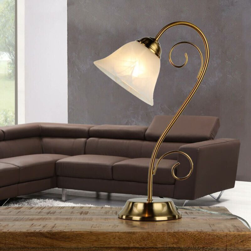 Licht-Erlebnisse Rustic table lamp athen in brass H:43cm elegant - matt brass, white
