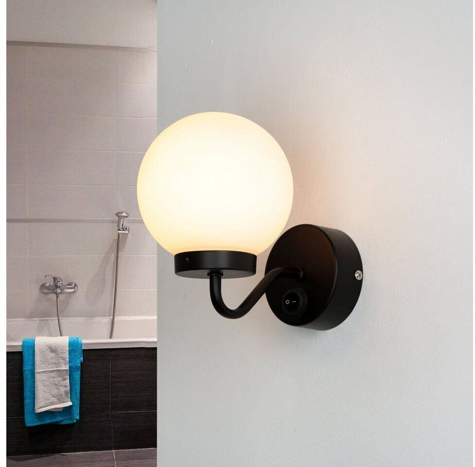 Licht-Erlebnisse Black wall lamp with switch IP44 ball shade - black, white