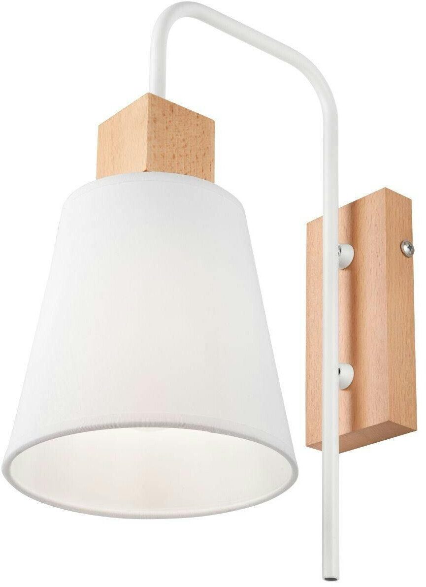 Licht-Erlebnisse Wall lamp E27 white fabric metal Scandinavian wall light - white, wood
