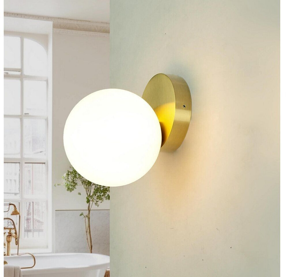 Licht-Erlebnisse Wall lamp IP44 white brass G9 glass metal Art Nouveau bathroom light - antique brass, white
