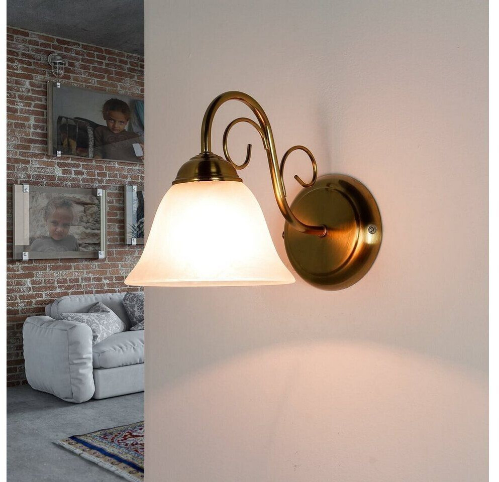Licht-Erlebnisse Country style wall lamp in brass glass shade - brass, white