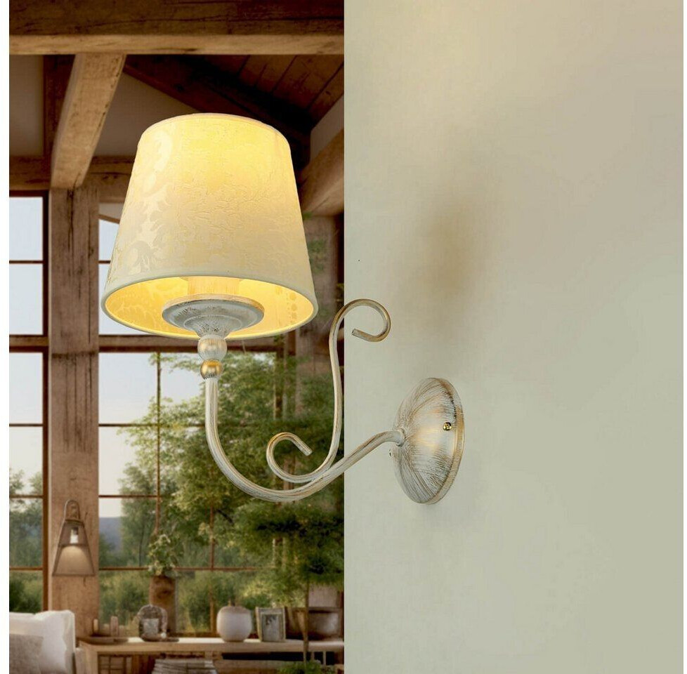 Licht-Erlebnisse Wall lamp fabric shade shabby white gold bedroom living room - shabby gold, ecru glossy