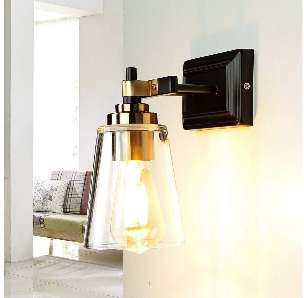 Licht-Erlebnisse Wall light glass metal in black brass E27 industrial design wall lamp - black, brass