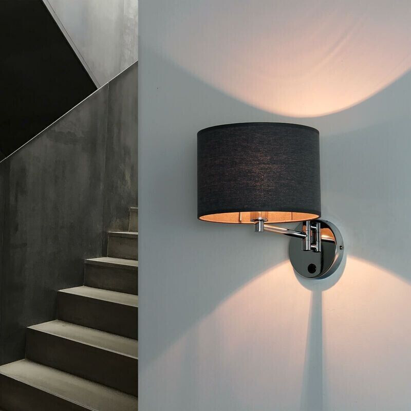 Licht-Erlebnisse Wall light gray metal fabric shade - chrome, gray