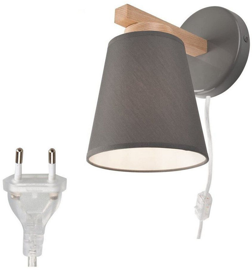 Licht-Erlebnisse Wall lamp with switch cable gray Scandinavian bed sofa wall lamp - wood, gray