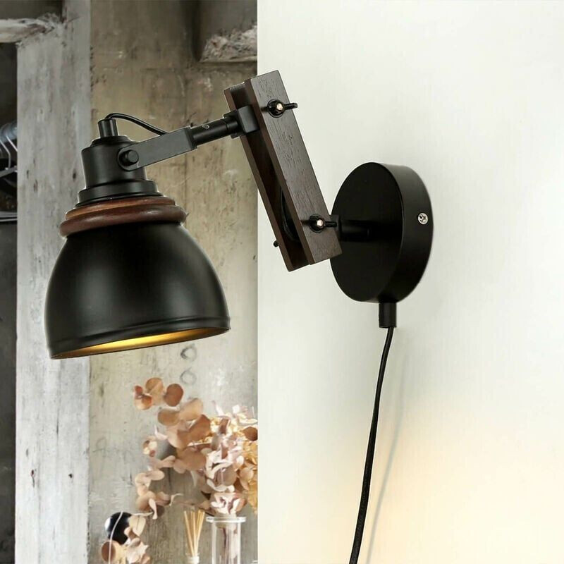 Licht-Erlebnisse Wall lamp with socket connection and switch wall lamp - Black, natural