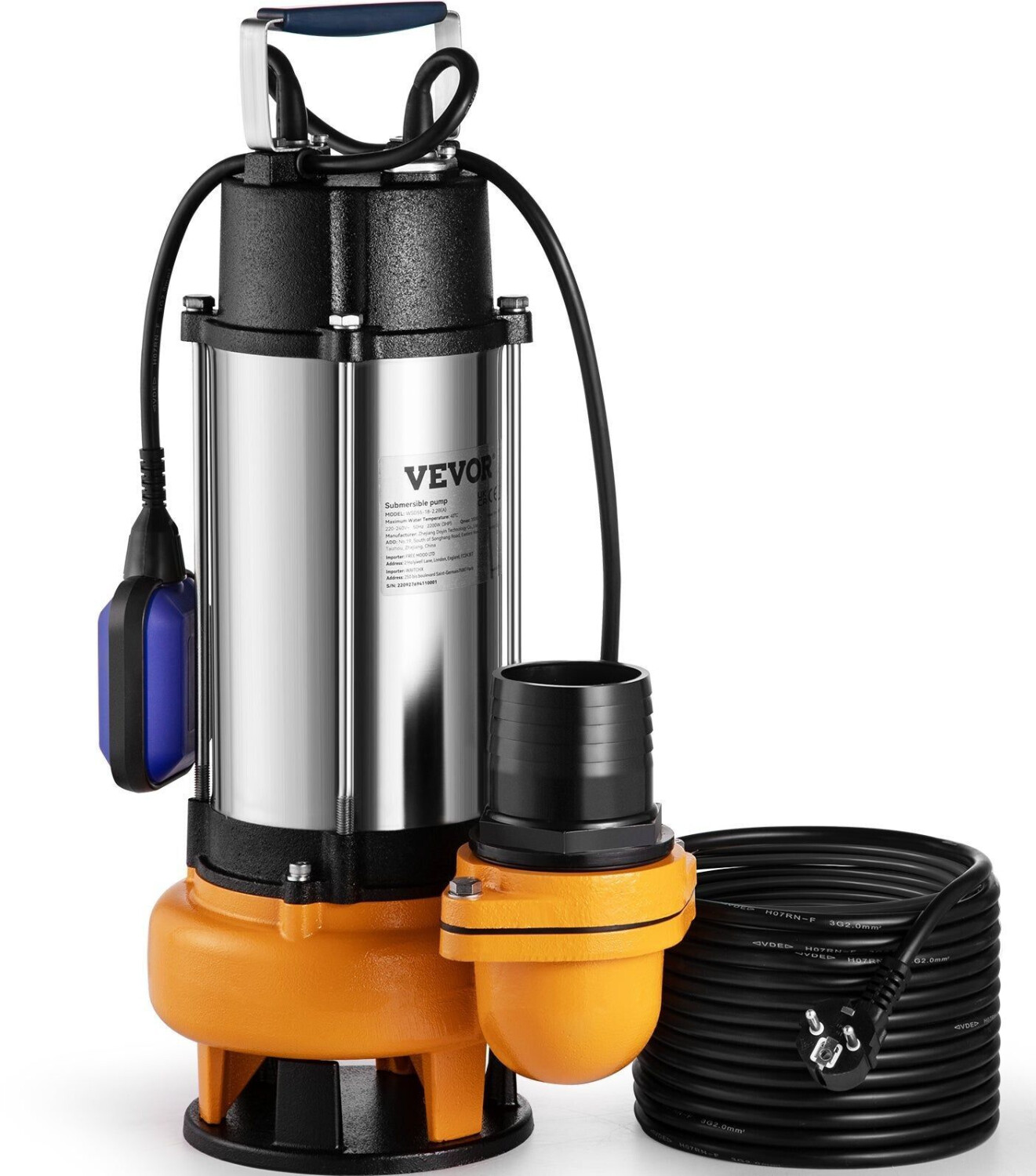 VEVOR Submersible Sump Pump 60000L/h incl. Float Switch 2200W
