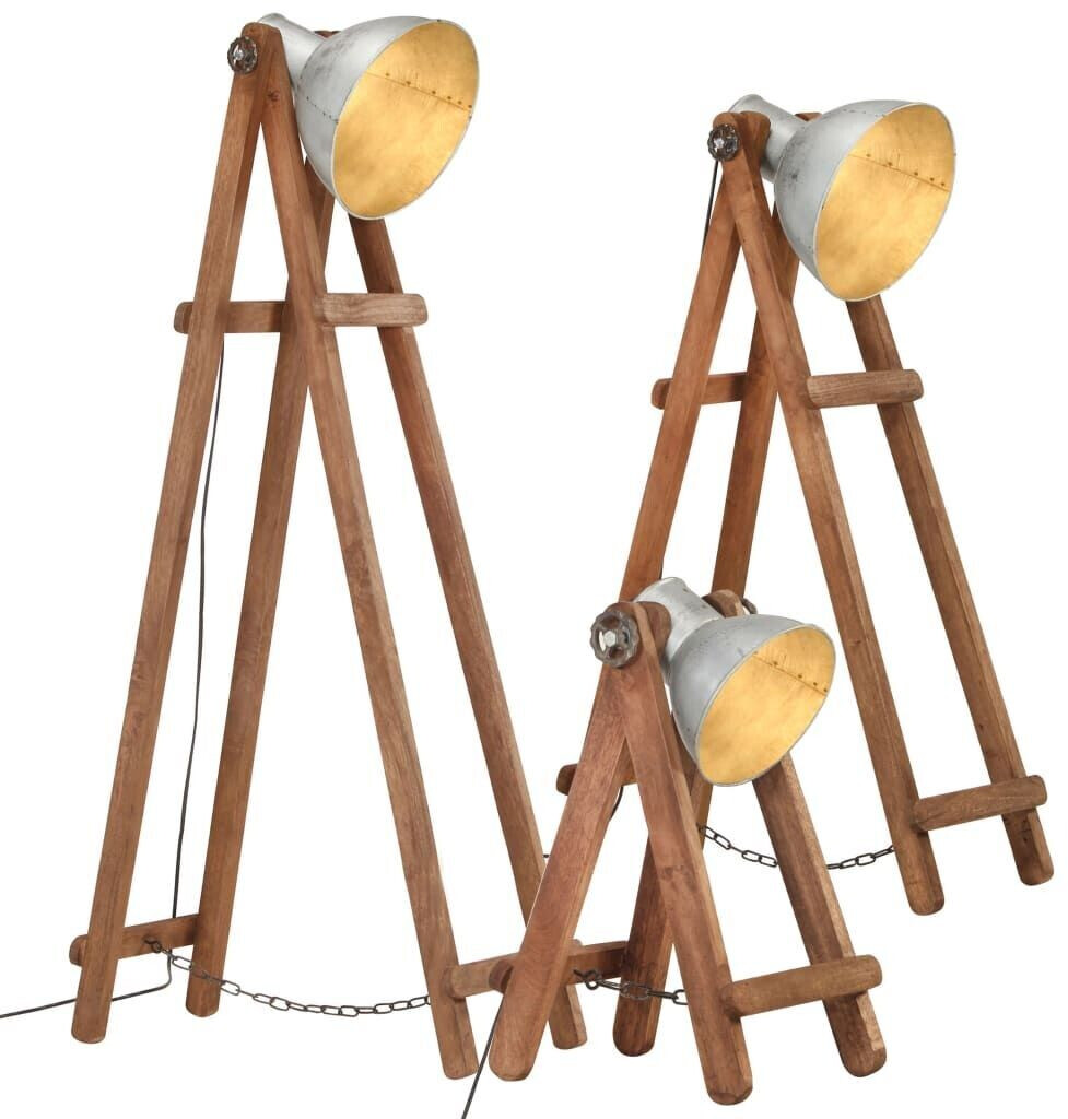 vidaXL Floor lamps 3 Pcs. Silver E27 Mango solid wood 400346