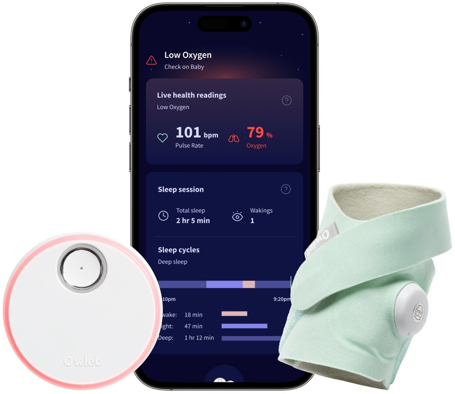 Owlet Dream Sock: Medically certified pulse oximeter for babies mint