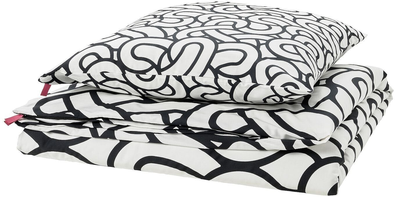 Ikea SÖTRÖNN BettwäscheSet 2teilig weiß+schwarz+gemustert 155x220