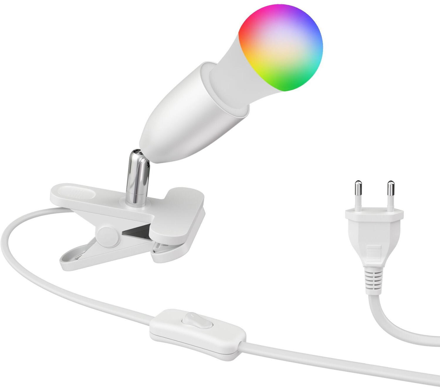 ledscom.de E27 clamp light LIK, white incl. Smart Home RGBW LED lamp, 892lm