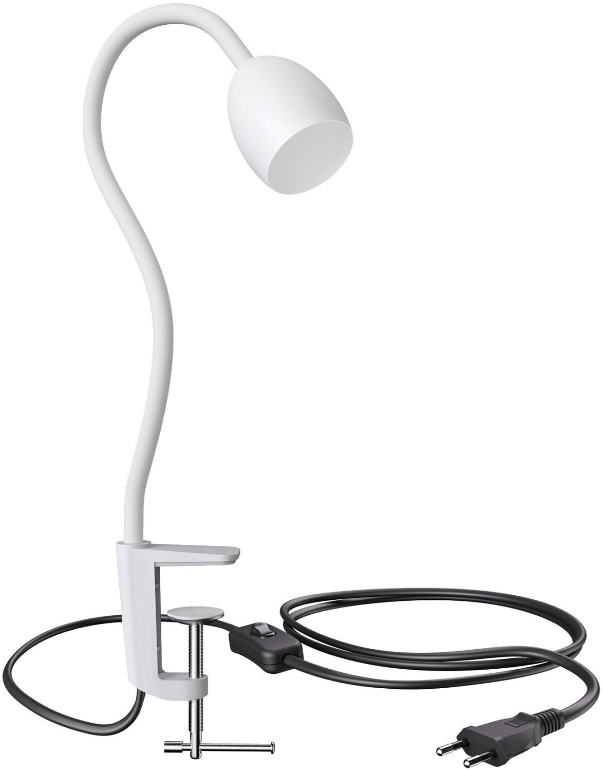 ledscom.de Clamp light, gooseneck KLUK, switch, matt white, 1x GU10 max. 60W