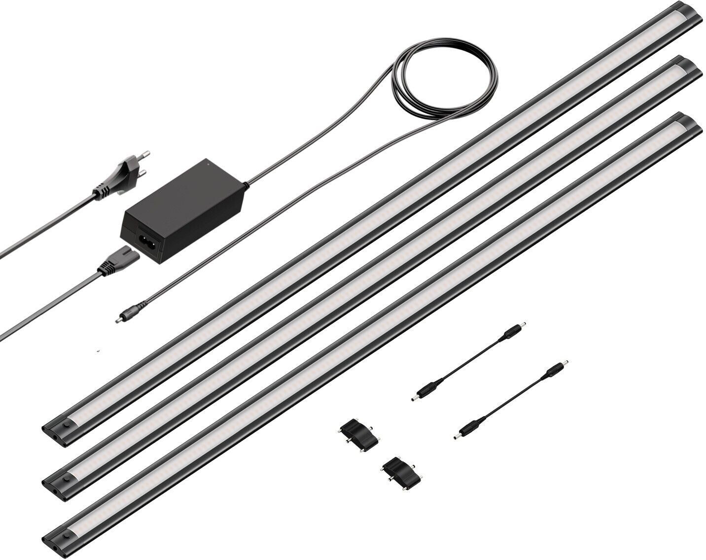 ledscom.de LED under-cabinet light SIRIS black matt, flat, 90cm, 1044lm each, white set of 3
