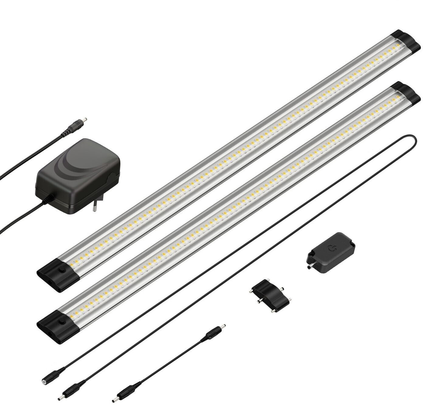 ledscom.de LED under-cabinet light Siris, touch dimmer, flat, 50cm each, 531lm each, warm white, set of 2