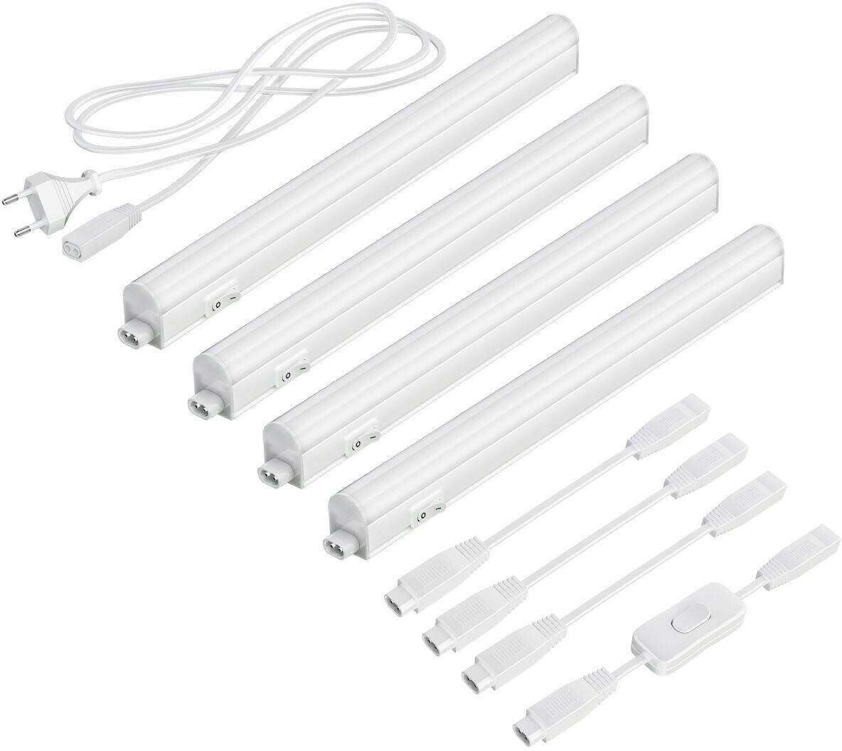 ledscom.de LED under-cabinet lights Rigel, each 31.3cm, with switch, each 397lm, warm white, set of 4