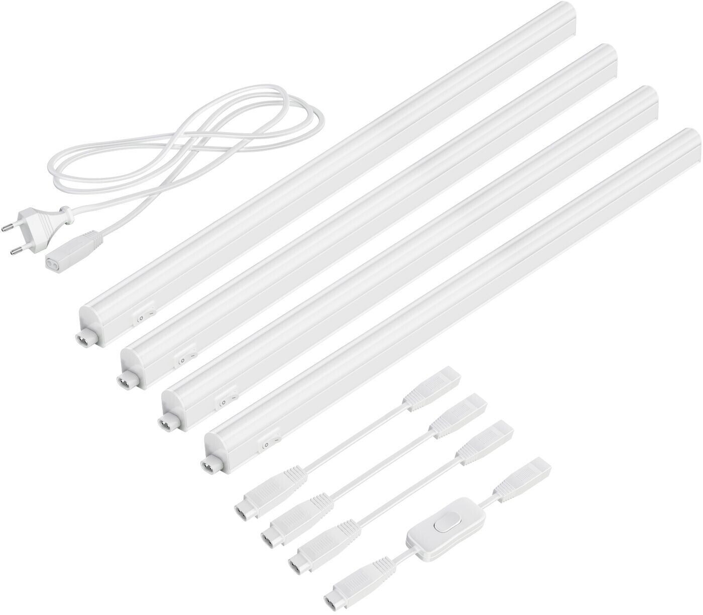 ledscom.de LED under-cabinet lights Rigel, each 57.3cm, with switch, each 790lm, warm white, set of 4