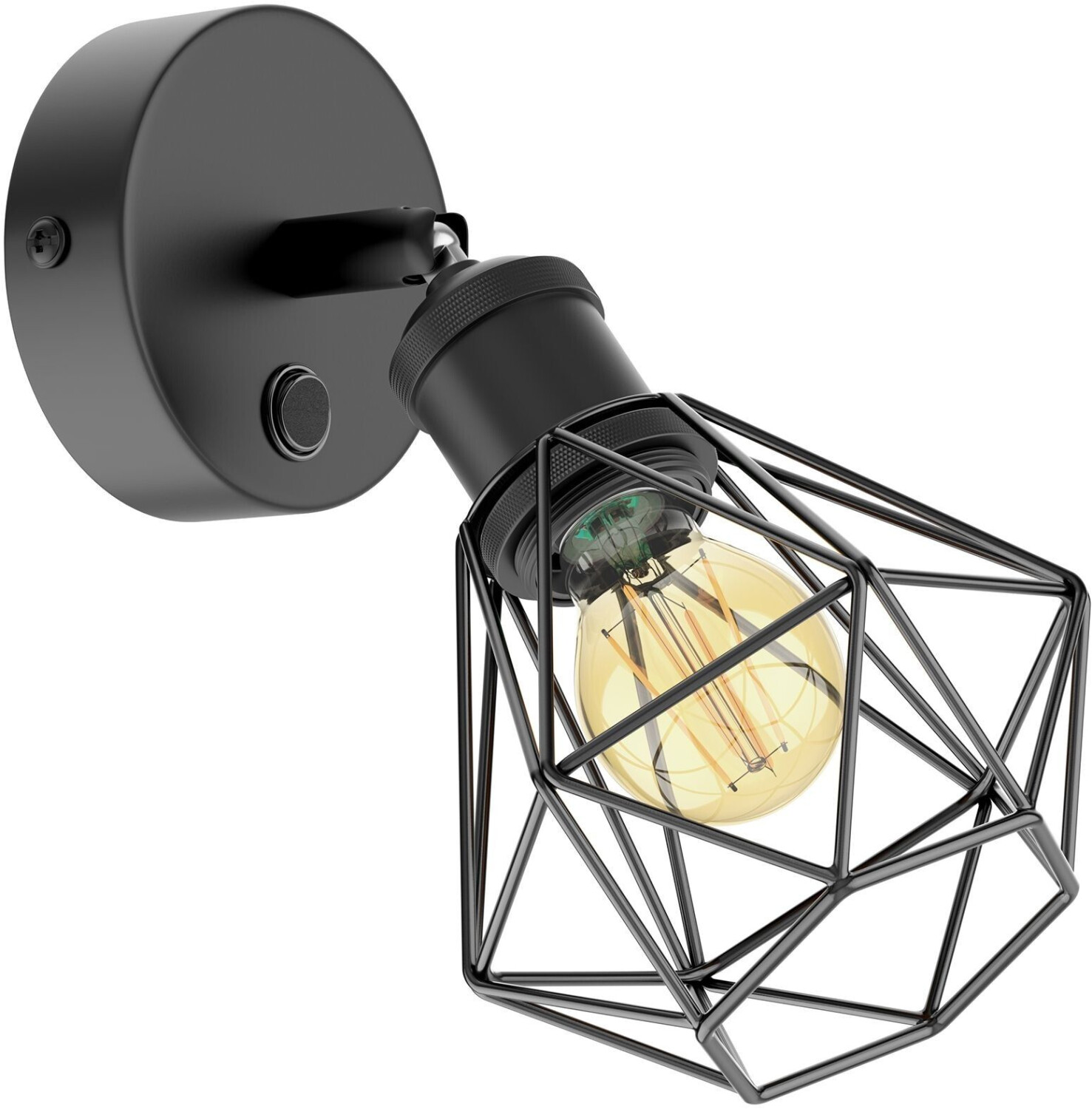 ledscom.de Wall light RETRA, switch, matt black, round; cage shade + LED lamp gold max. 778lm, 3 levels, extra warm white SET-6241-WW