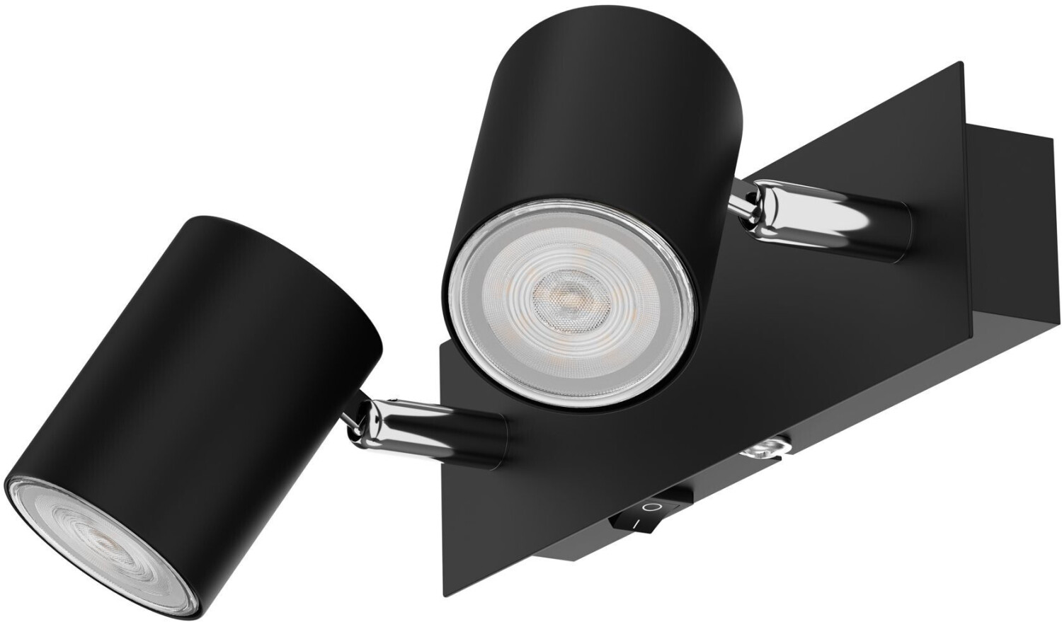 ledscom.de Wall spot WAIKA, two-bulb, with switch, matt black, incl. GU10 LED, PAR16, warm white, 6.3W each, 374lm, 70°, 3-stage dimmer