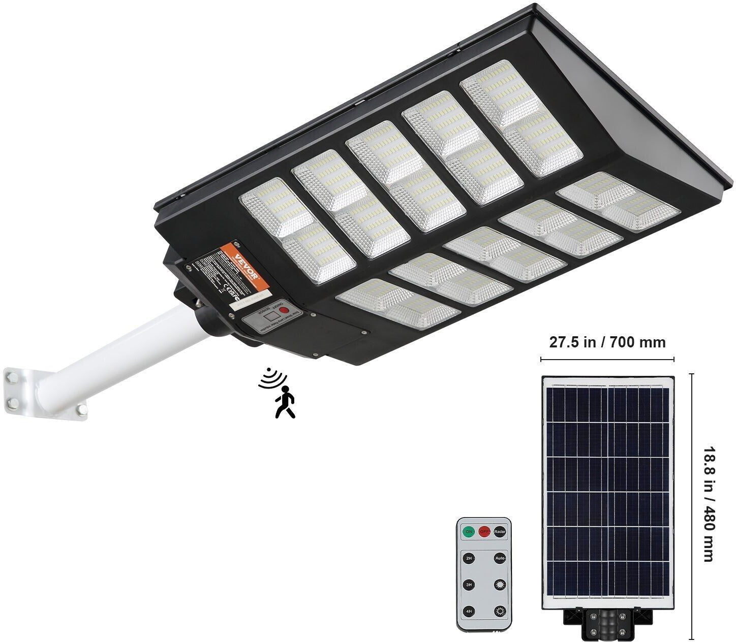 VEVOR 1000 W solar street light, 1600 lm, LED solar floodlights with RF remote control, IP66