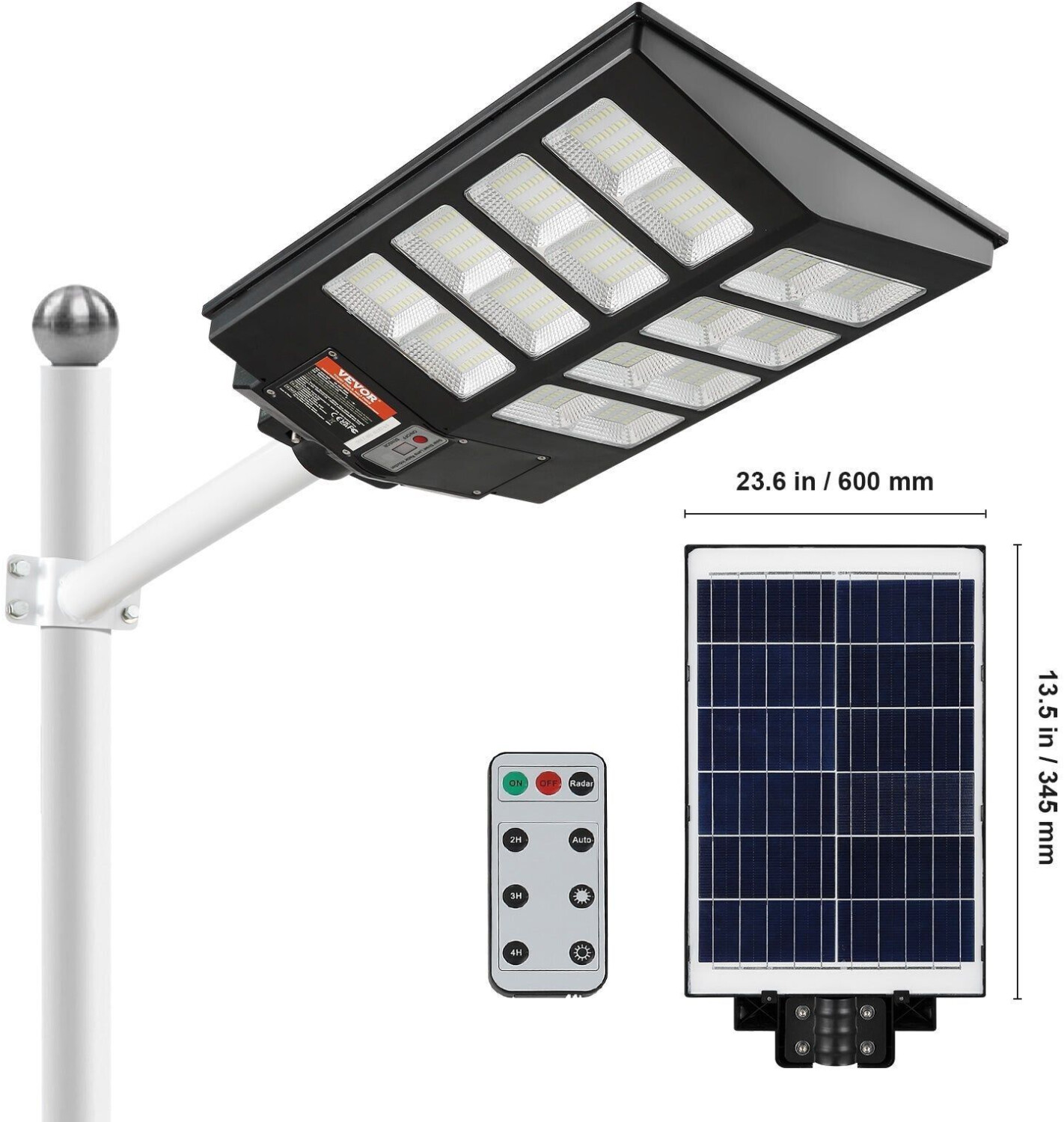 VEVOR 800 W solar street light, 1400 lm, LED solar floodlights with RF remote control, IP66
