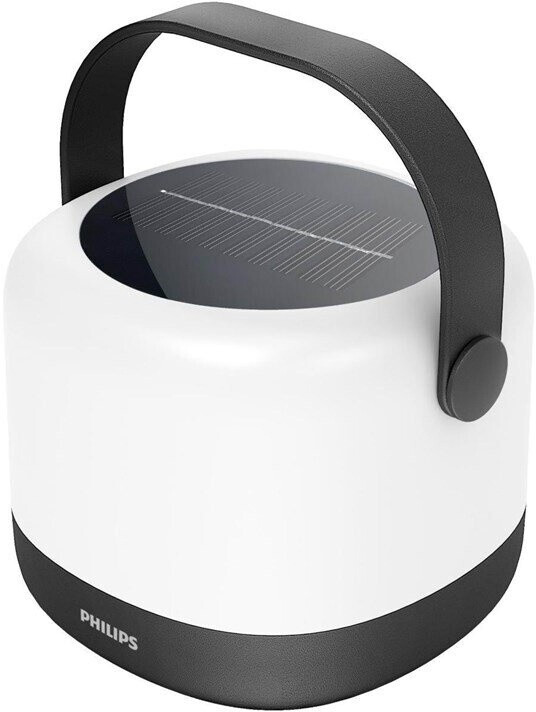 Philips Alula portable solar light, 3000K and RGB color change, USB charging cable, IP44, black and white