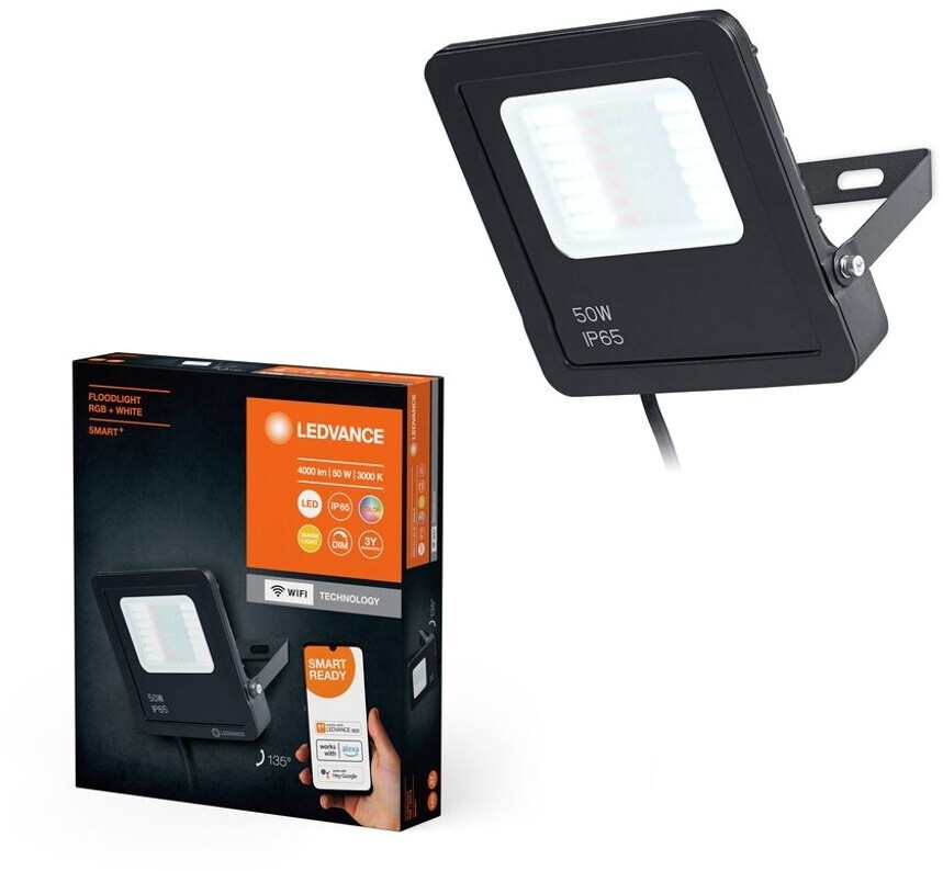 LEDVANCE WIFI Smart high-power floodlight, dark gray, 50W, 4000lm, adjustable color light & white light, dimmable, app-controllable IP65, RGBW