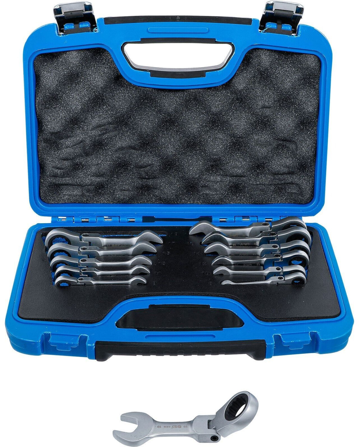 BGS Ratchet Combination Wrench Set short adjustable 8 - 19 mm 12 pcs. (6543)