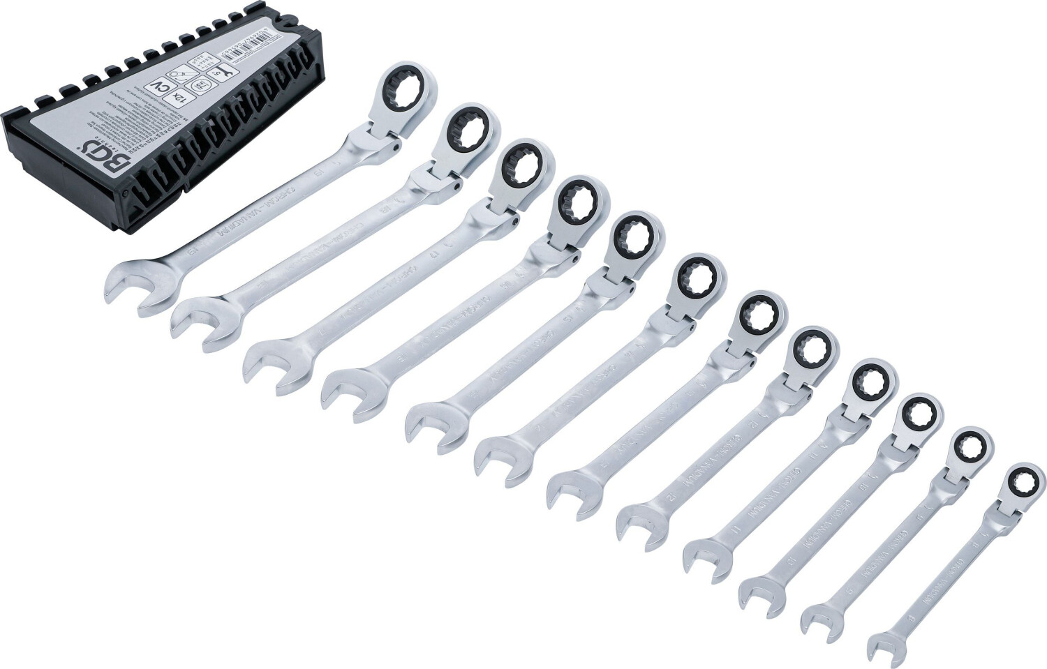 BGS Ratchet Combination Wrench Set adjustable 8 - 19 mm 12 pcs. (6546)