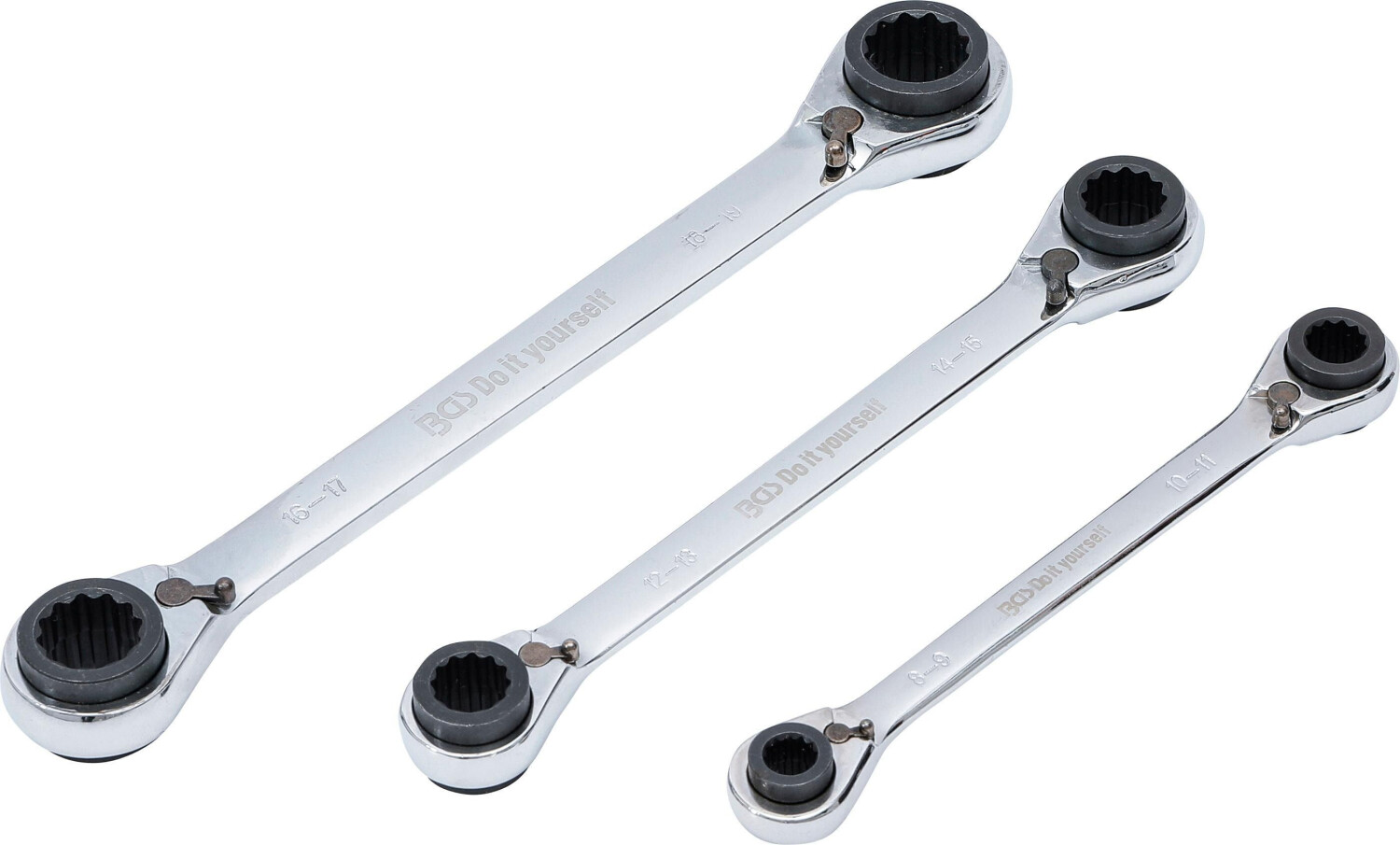 BGS Double Ended Ratchet Wrench Set 4-in-1 8 x 9 - 18 x 19 mm (6837)
