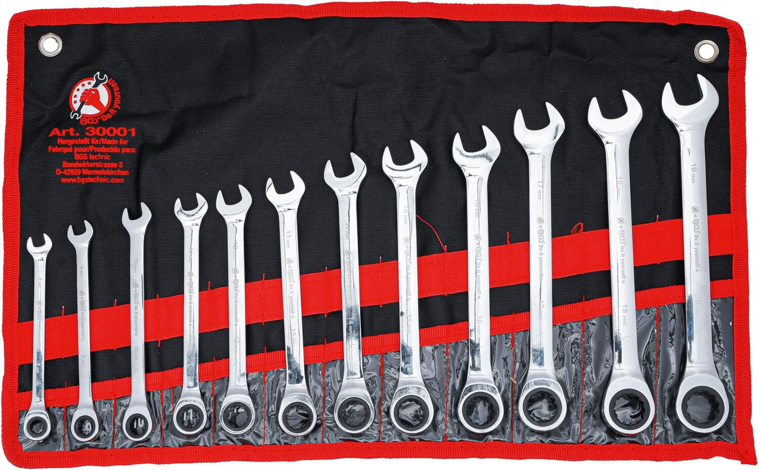 BGS Ratchet Combination Wrench Set 8 - 19 mm 12 pcs. (30001)