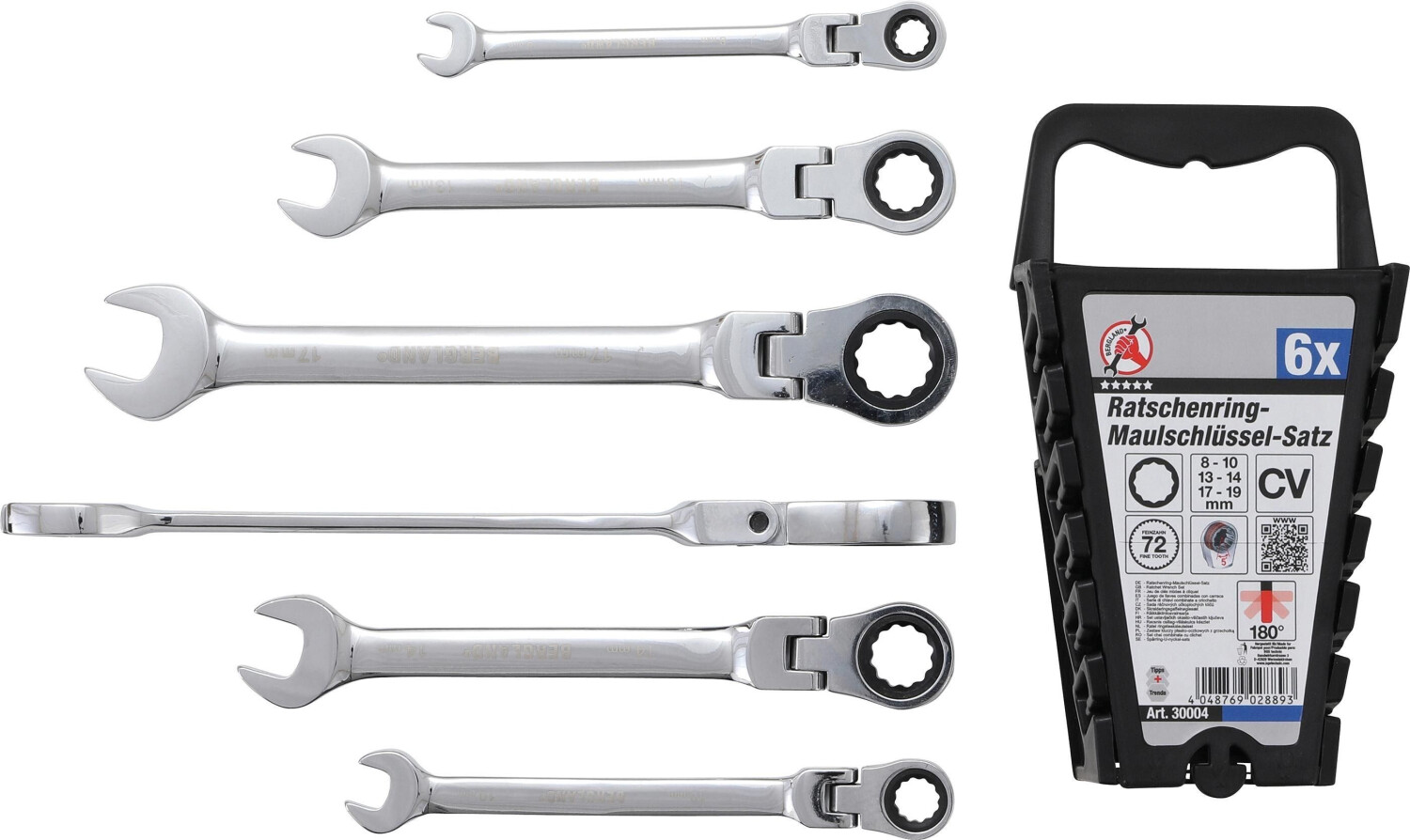 BGS Ratchet Combination Wrench Set flexible Heads 8-19 mm 6 pcs. (30004)