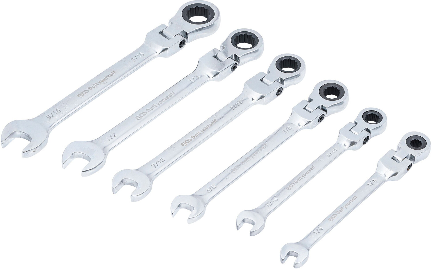 BGS Ratchet Combination Wrench Set flexible Heads Inch Sizes 1/4 - 9/16 6 pcs. (30005)