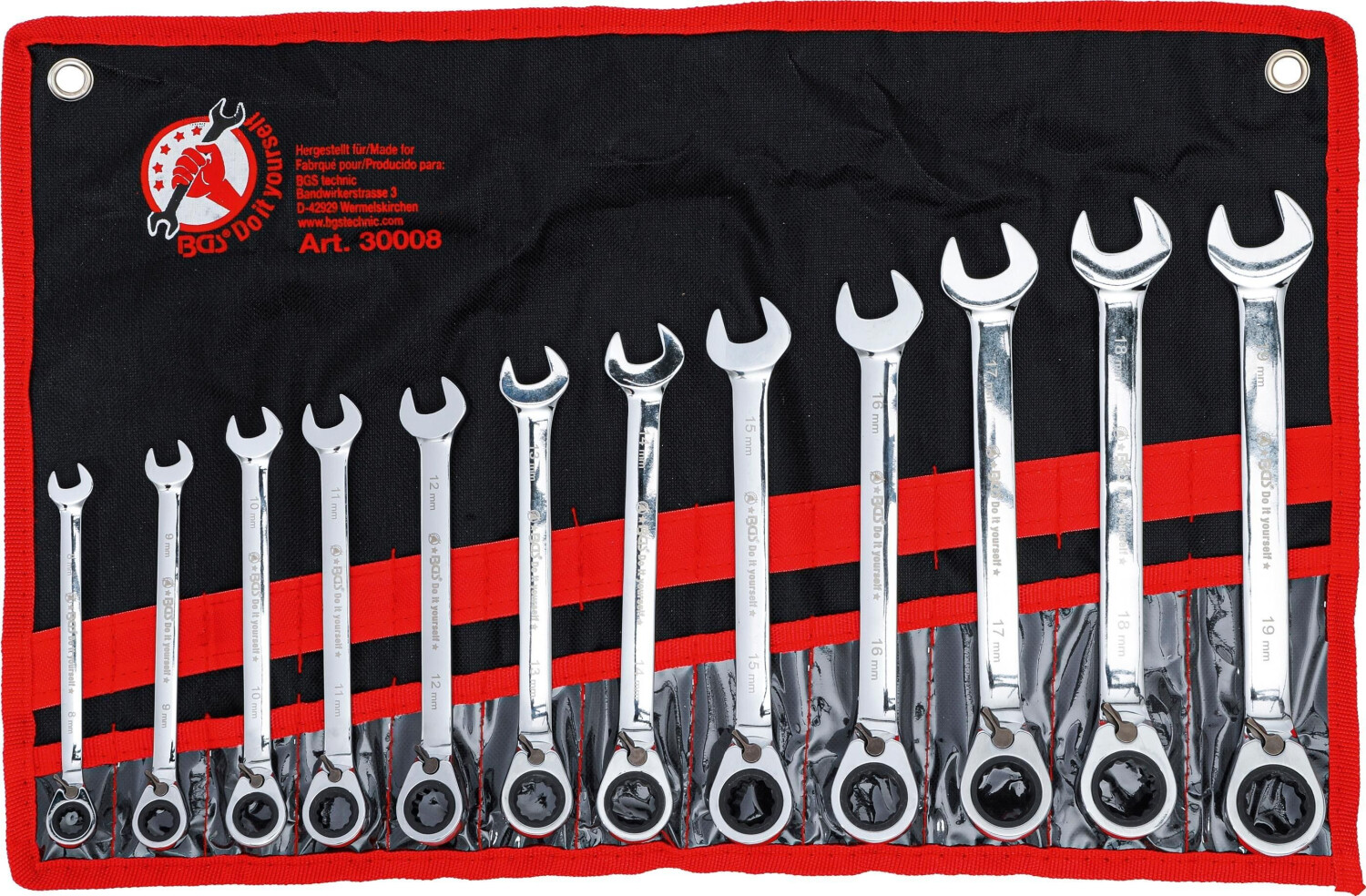 BGS Ratchet Combination Wrench Set reversible 8 - 19 mm 12 pcs. (30008)