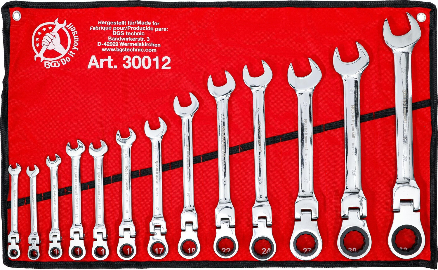 BGS Ratchet Combination Wrench Set flexible Heads 8 - 32 mm 13 pcs. (30012)