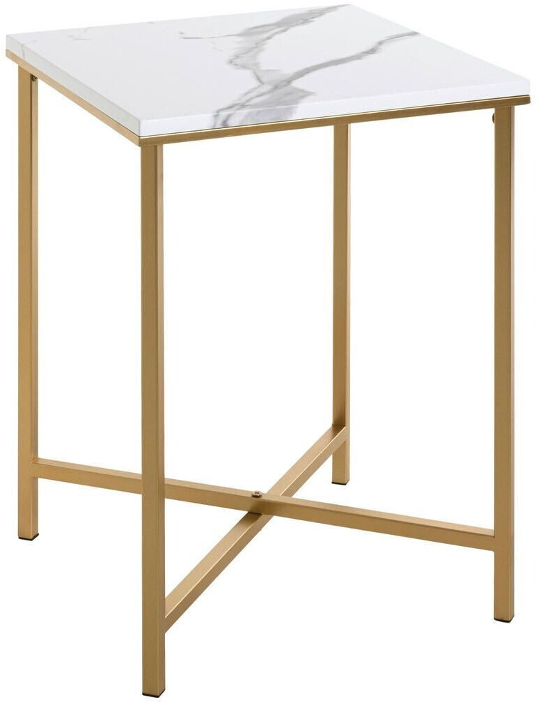 CarryHome Side table gold marble look square X-shape 39x53x39 cm