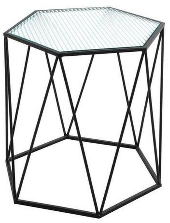 CarryHome Side table Leeds clear black metal glass hexagonal 40x46x46 cm
