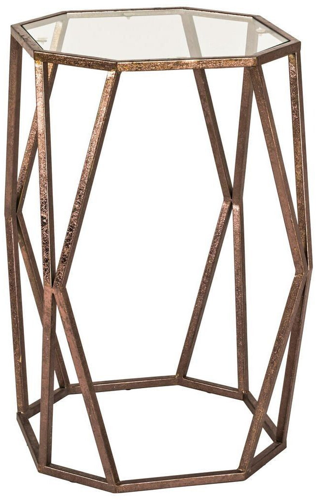 CarryHome Side table bronze metal glass octagonal 37x50x37 cm