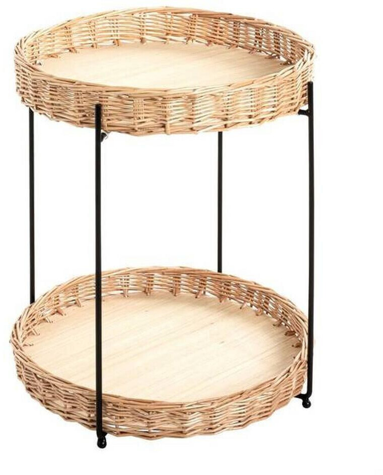 CarryHome Side table natural black metal wicker round 42x54x42 cm