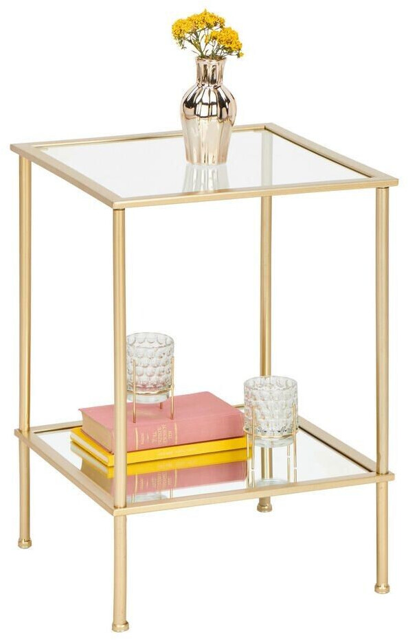 CarryHome Side table gold metal glass square 39x55x39 cm