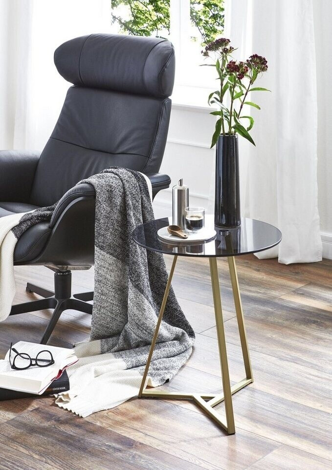 CarryHome Side table gray gold metal glass round square 45x50x45 cm