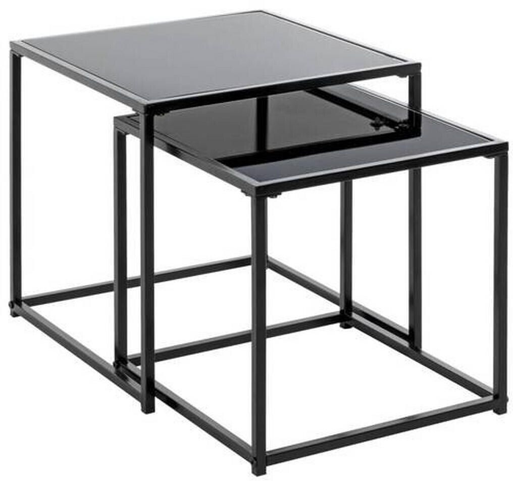 CarryHome Side table set black metal glass 2-piece square 35-40x35-40x35-40 cm