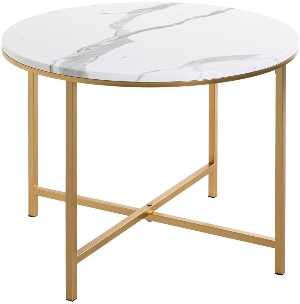 CarryHome Side table white gold marble look round X-shape 60x45x60 cm