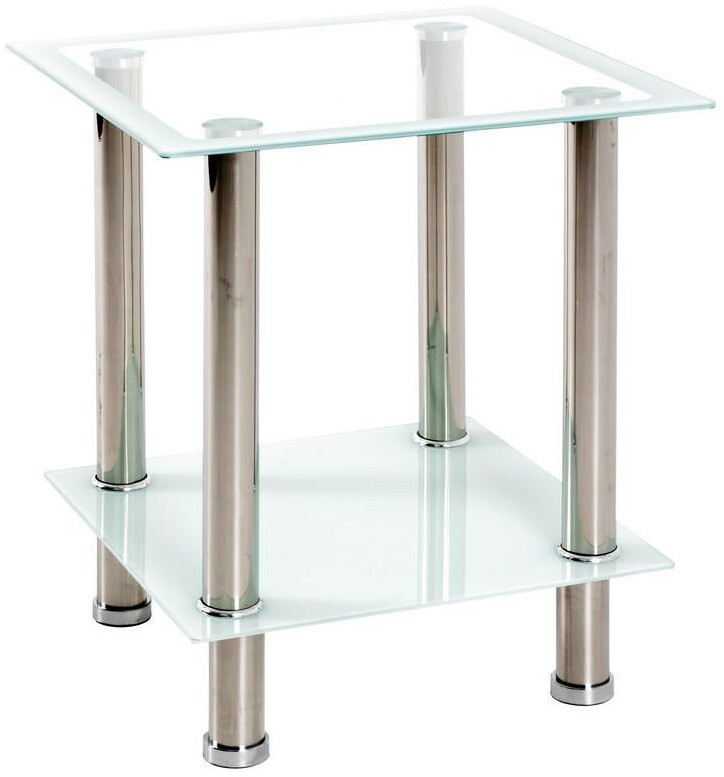 CarryHome Side table stainless steel white glass metal square round 40x46x40 cm