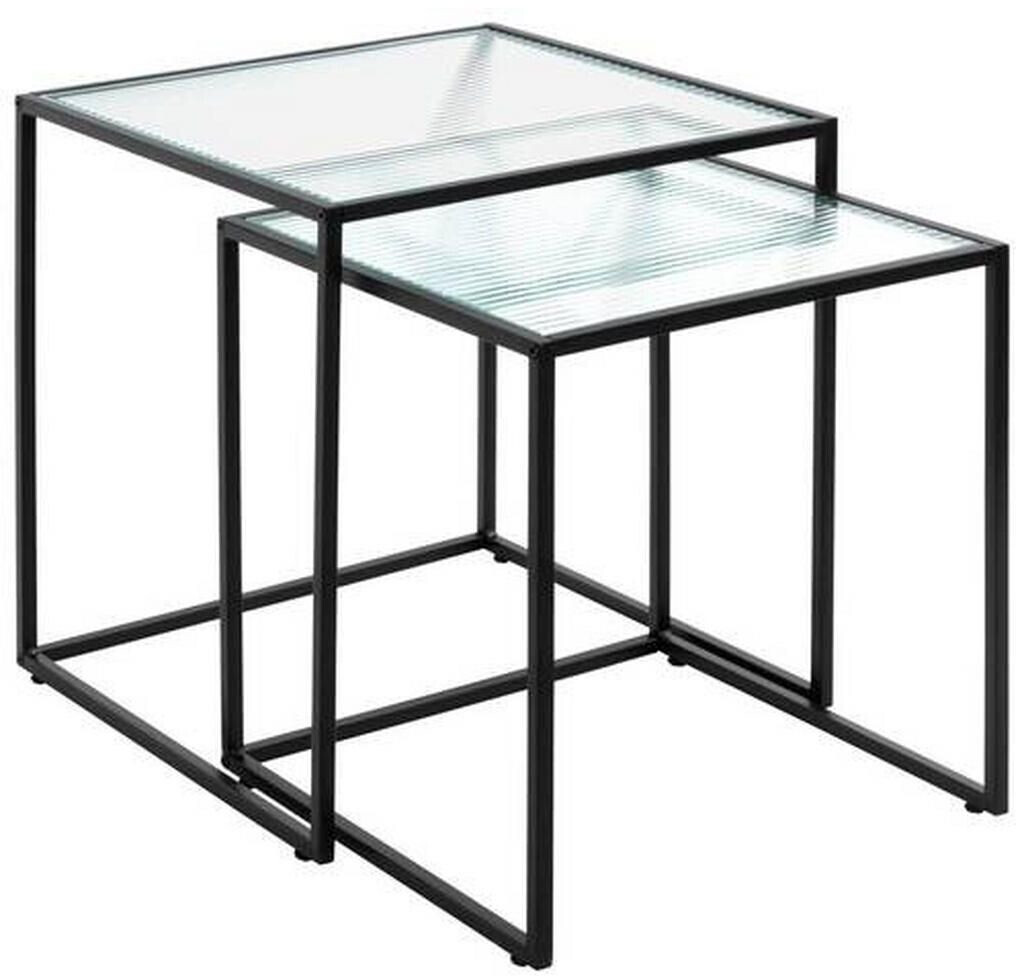 CarryHome Side table set clear black metal glass 2-piece rectangular 40-45x44-49x40-45 cm