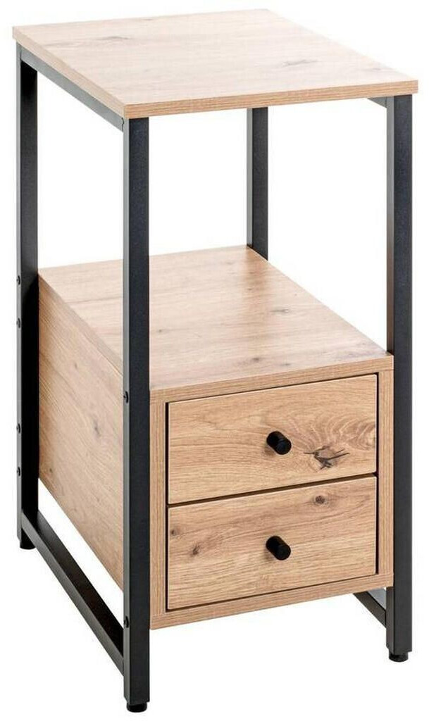 CarryHome Side table black oak metal 2 drawers rectangular runner 30x63x40 cm