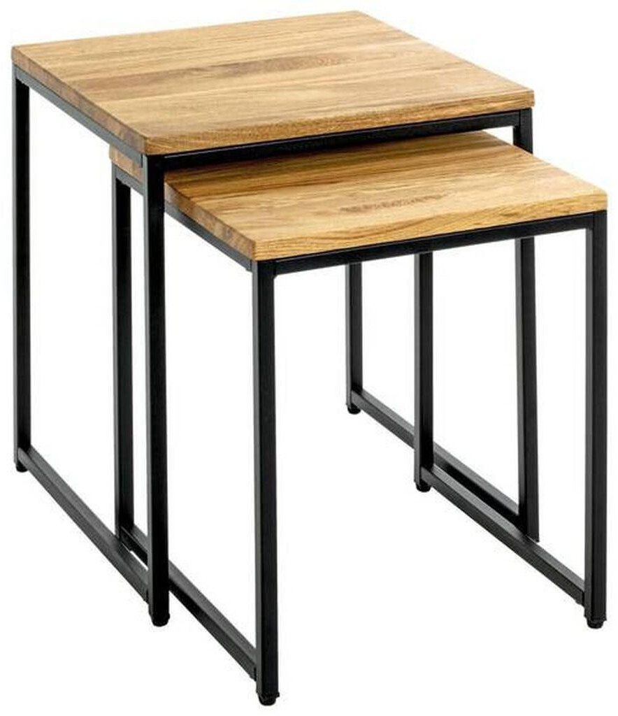 CarryHome Side table set black oak metal 2-piece solid rectangular