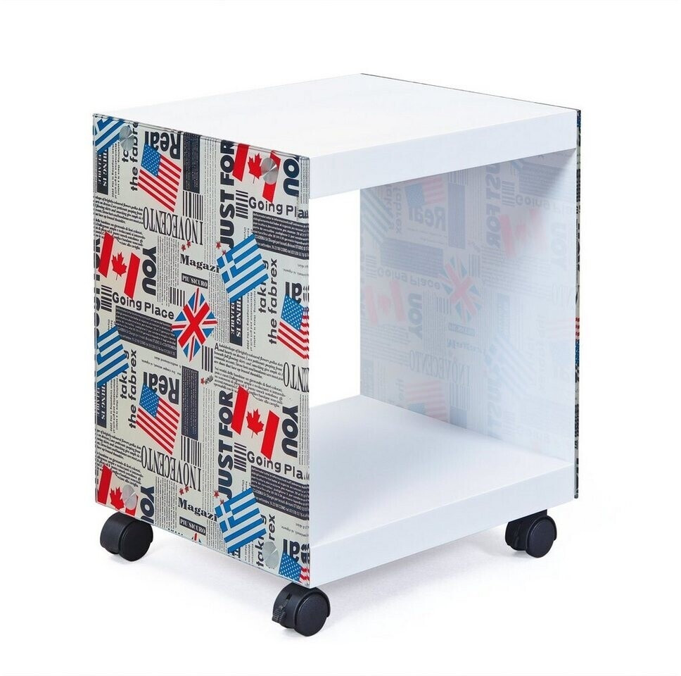Mid.you Coffee table blue red black white glass flags square 33.50x46x38 cm